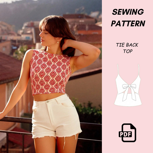 Women's Frenchy Tie Back Holiday Back Tie Top Sewing Pattern PDF Download | Easy Beginner Summer | Open Back Tie DIY Pattern