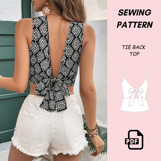 Women's Frenchy Tie Back Holiday Back Tie Top Sewing Pattern PDF Download | Easy Beginner Summer | Open Back Tie DIY Pattern