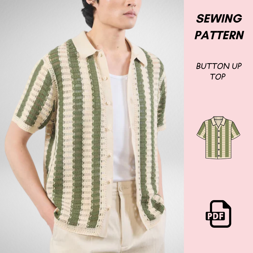 Button Up Crochet Top Pattern PDF, Unisex Crochet Shirt Pattern, DIY Summer Crochet Top, Made to Measure, Sizes S to 4XL, Instant Download