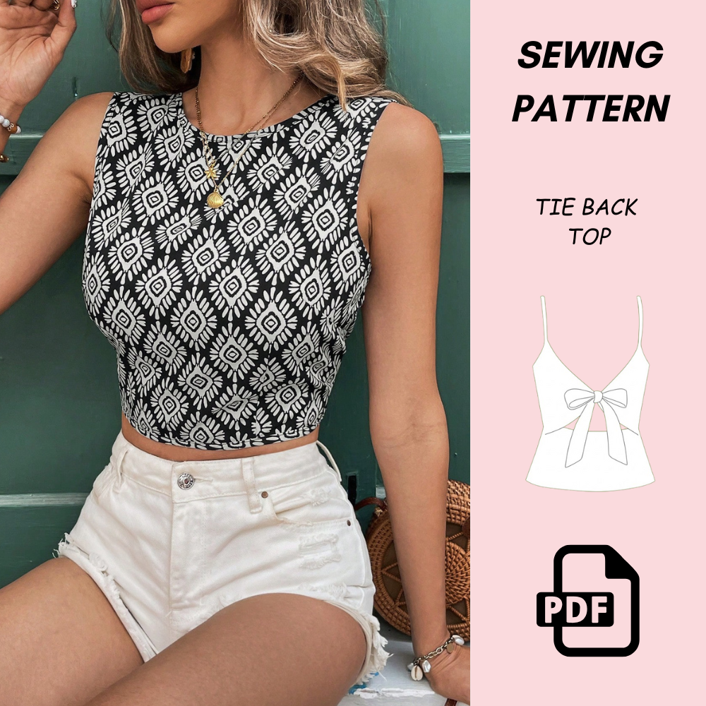 Women's Frenchy Tie Back Holiday Back Tie Top Sewing Pattern PDF Download | Easy Beginner Summer | Open Back Tie DIY Pattern