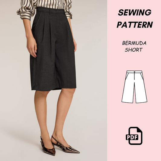 Bermuda Shorts Sewing Pattern PDF Download, Women's Culotte Shorts, High Waist Tailored Shorts, Beginner Friendly Summer Shorts