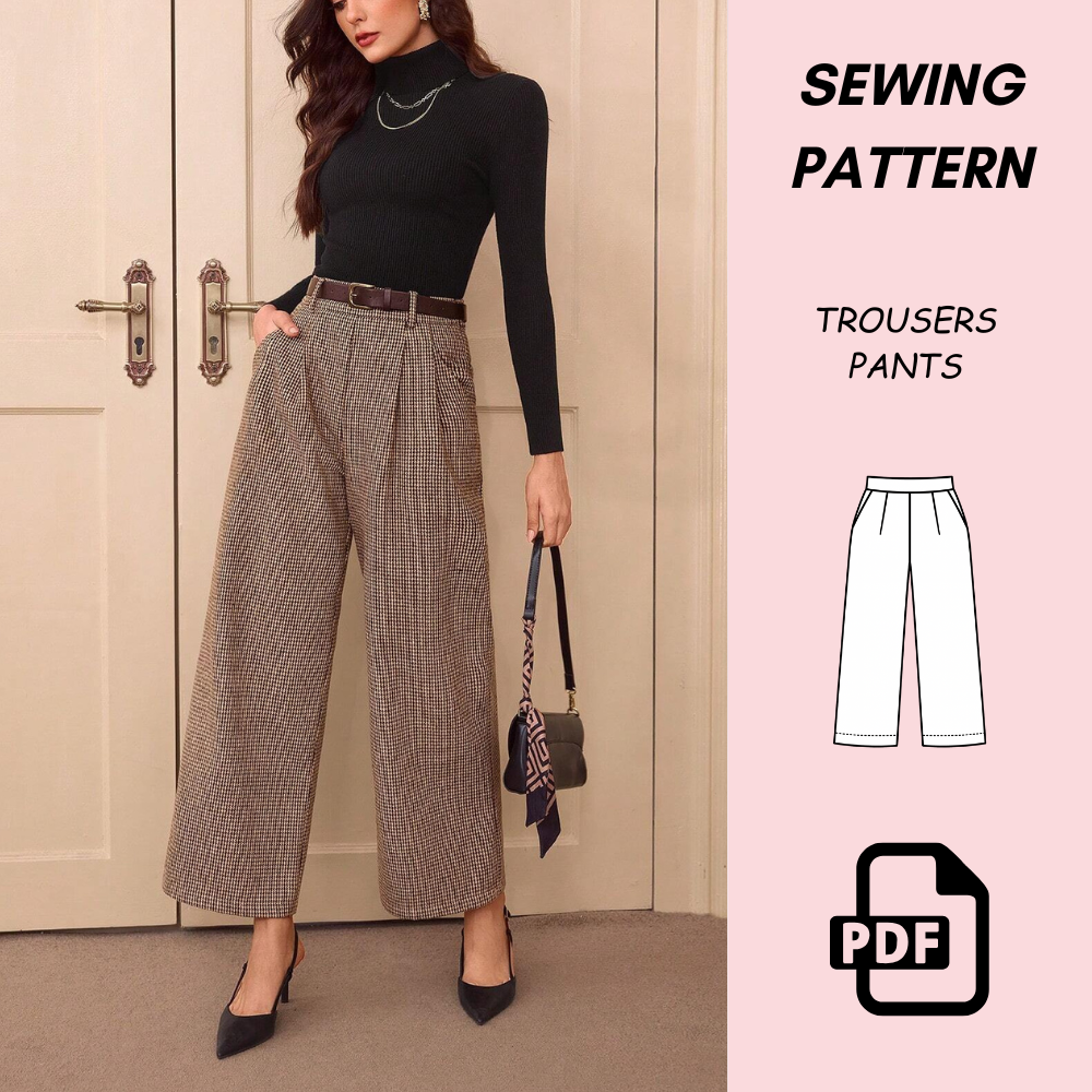 Wide Leg Pants Sewing Pattern PDF Download – Women’s Trousers Pattern, Easy Sewing Project, Beginner Friendly DIY Pants