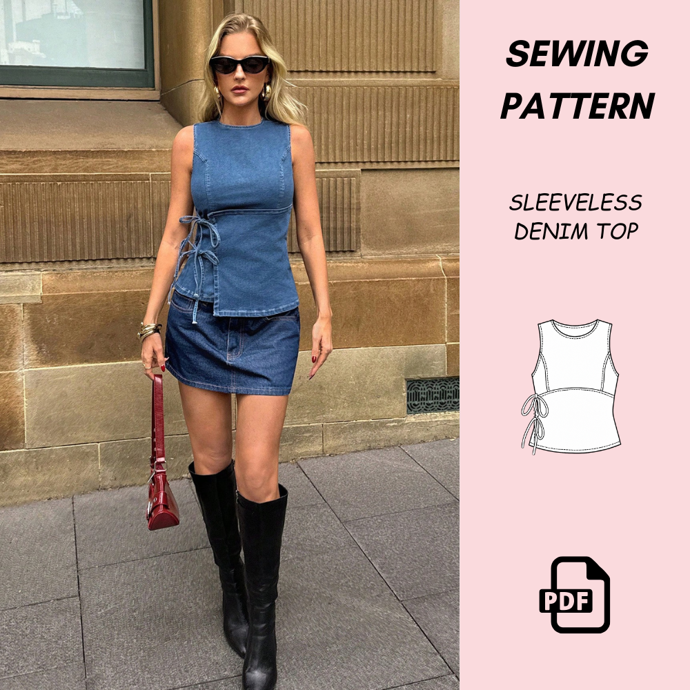 Women’s Sleeveless Denim Top Sewing Pattern (PDF)