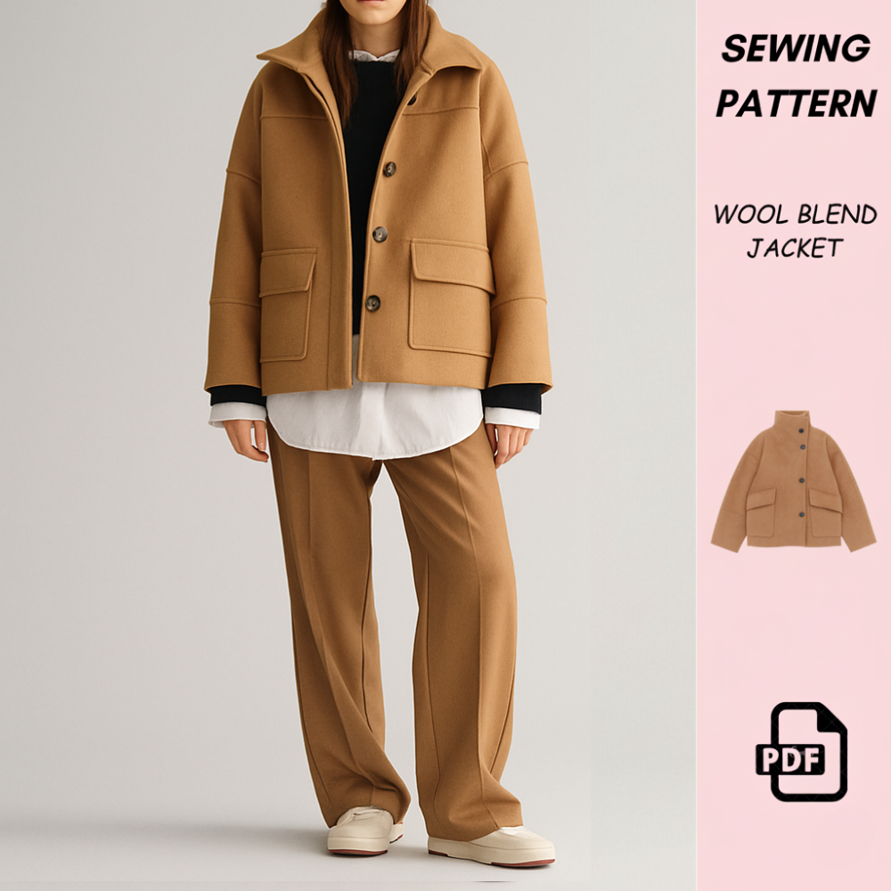 Funnel Neck Coat Sewing Pattern PDF Download