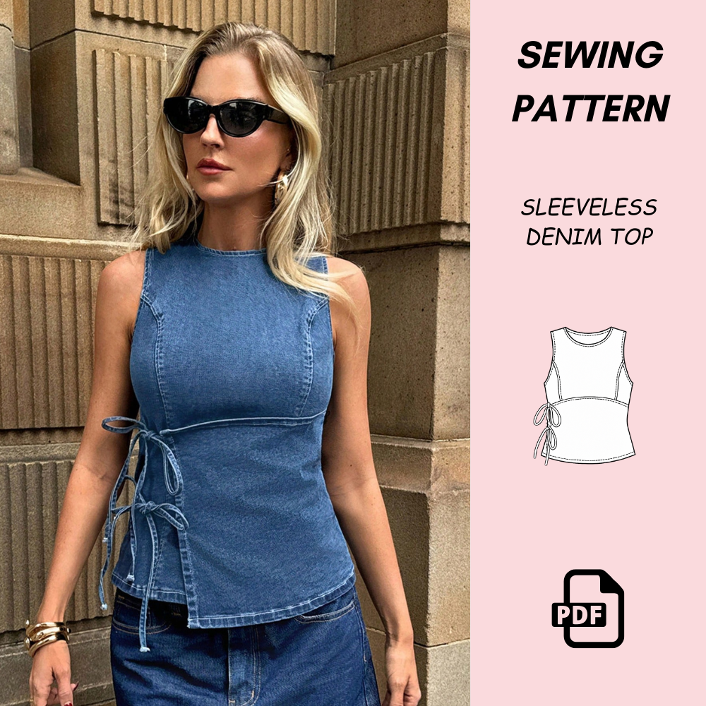 Women’s Sleeveless Denim Top Sewing Pattern (PDF)