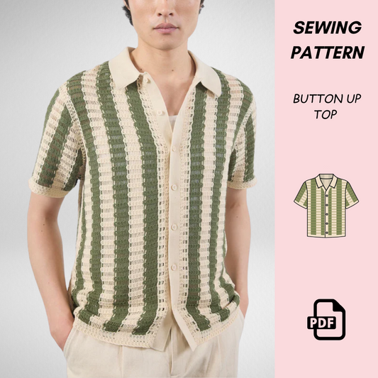 Button Up Crochet Top Pattern PDF, Unisex Crochet Shirt Pattern, DIY Summer Crochet Top, Made to Measure, Sizes S to 4XL, Instant Download