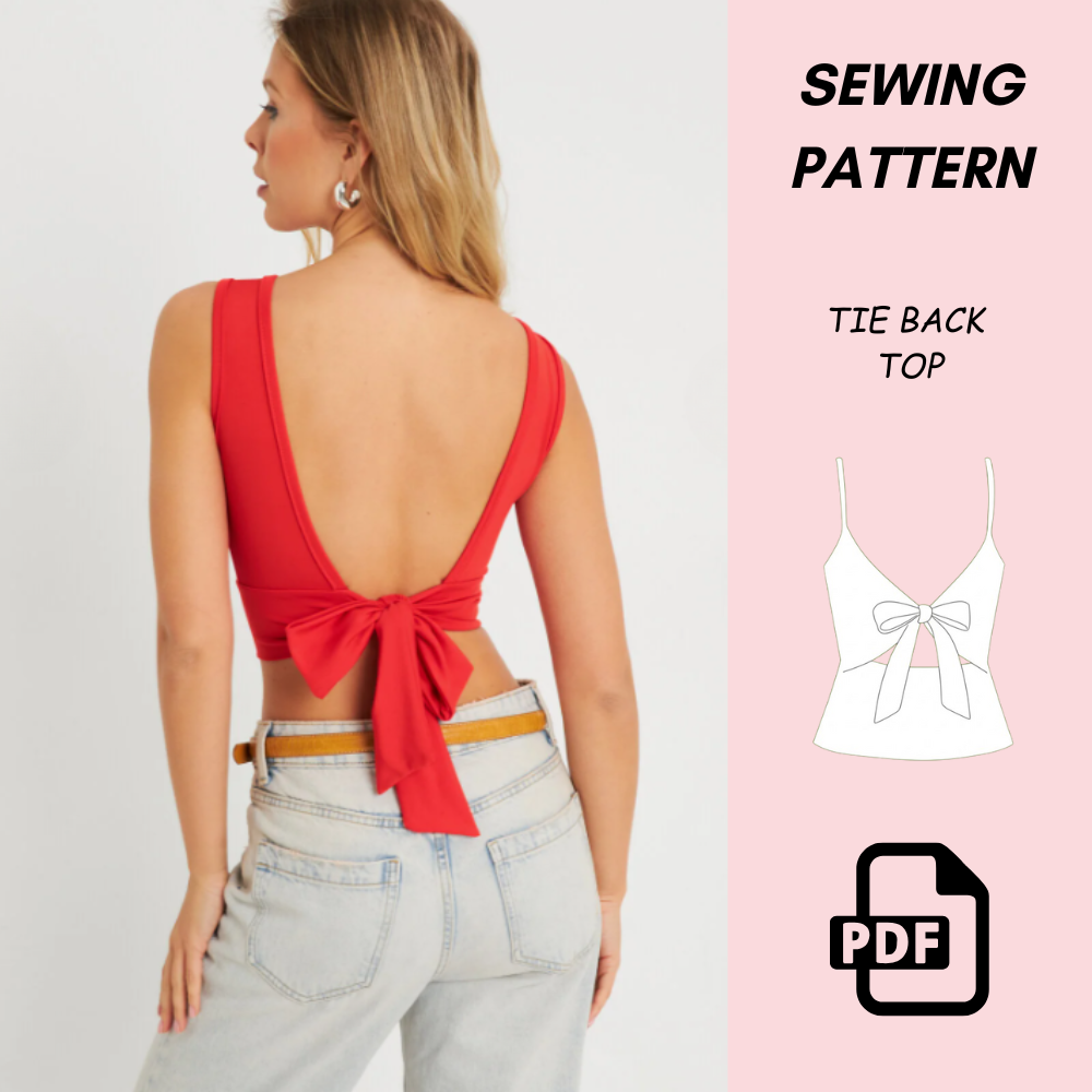 Tie Back Holiday Women's Frenchy Back Tie Top Sewing Pattern PDF Download | Easy Beginner Summer | Open Back Tie DIY Pattern