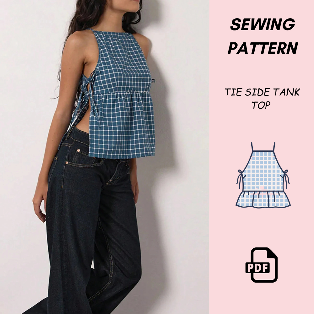 Women’s Tie Side Peplum Top Sewing Pattern | Sizes XXS–XXXL | Instant PDF Download