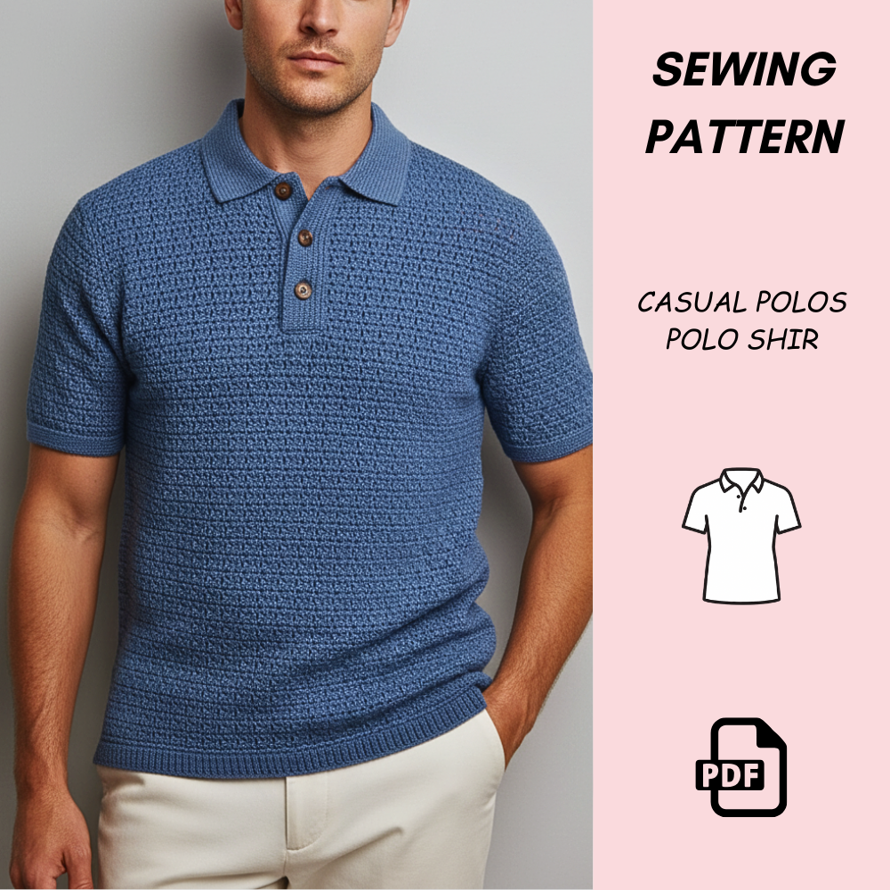 Men’s Crochet Polo Shirt Pattern (PDF Download) – Menswear Long Loop Stitch | Classic Mesh-Style Crochet Shirt | Sizes S–2XL