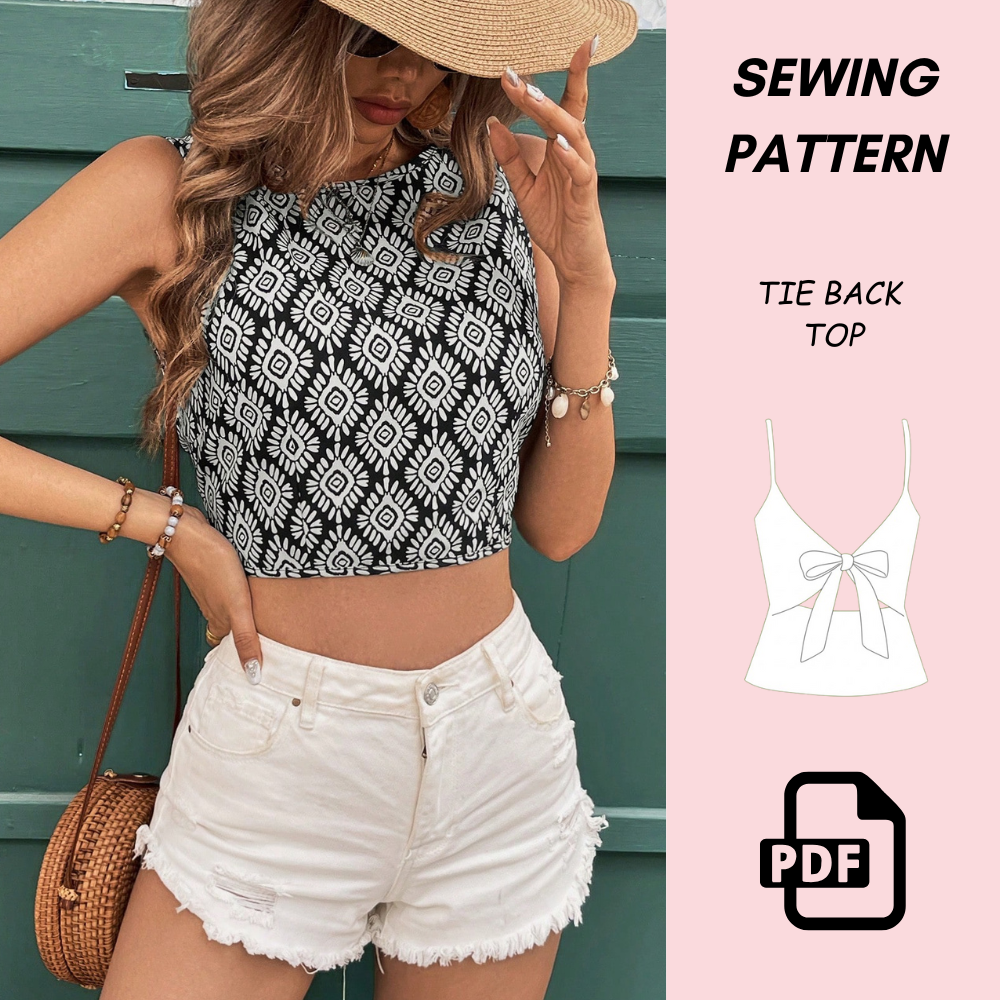 Women's Frenchy Tie Back Holiday Back Tie Top Sewing Pattern PDF Download | Easy Beginner Summer | Open Back Tie DIY Pattern