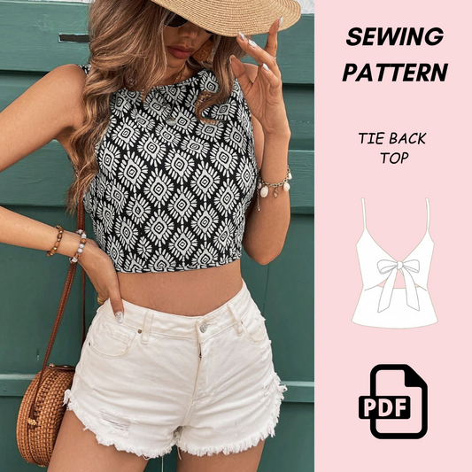 Women's Frenchy Tie Back Holiday Back Tie Top Sewing Pattern PDF Download | Easy Beginner Summer | Open Back Tie DIY Pattern