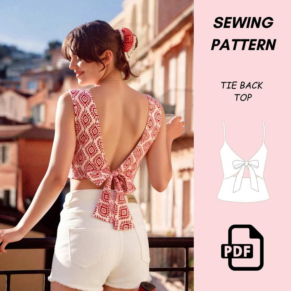 Women's Frenchy Tie Back Holiday Back Tie Top Sewing Pattern PDF Download | Easy Beginner Summer | Open Back Tie DIY Pattern