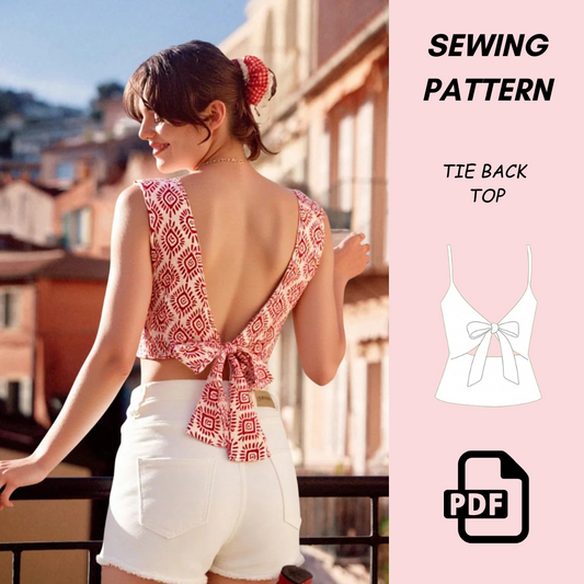 Women's Frenchy Tie Back Holiday Back Tie Top Sewing Pattern PDF Download | Easy Beginner Summer | Open Back Tie DIY Pattern