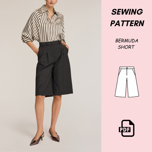 Bermuda Shorts Sewing Pattern PDF Download, Women's Culotte Shorts, High Waist Tailored Shorts, Beginner Friendly Summer Shorts