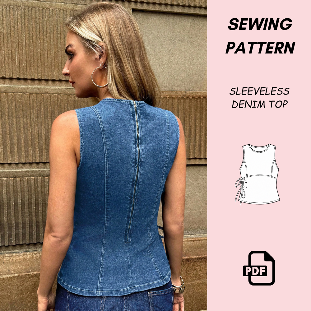 Women’s Sleeveless Denim Top Sewing Pattern (PDF)