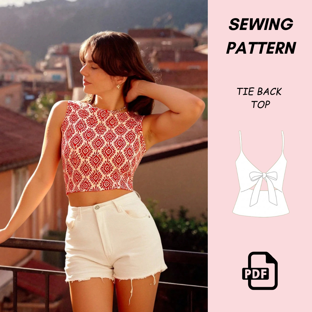 Women's Frenchy Tie Back Holiday Back Tie Top Sewing Pattern PDF Download | Easy Beginner Summer | Open Back Tie DIY Pattern
