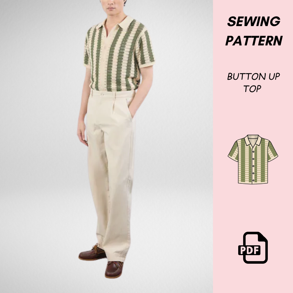 Button Up Crochet Top Pattern PDF, Unisex Crochet Shirt Pattern, DIY Summer Crochet Top, Made to Measure, Sizes S to 4XL, Instant Download