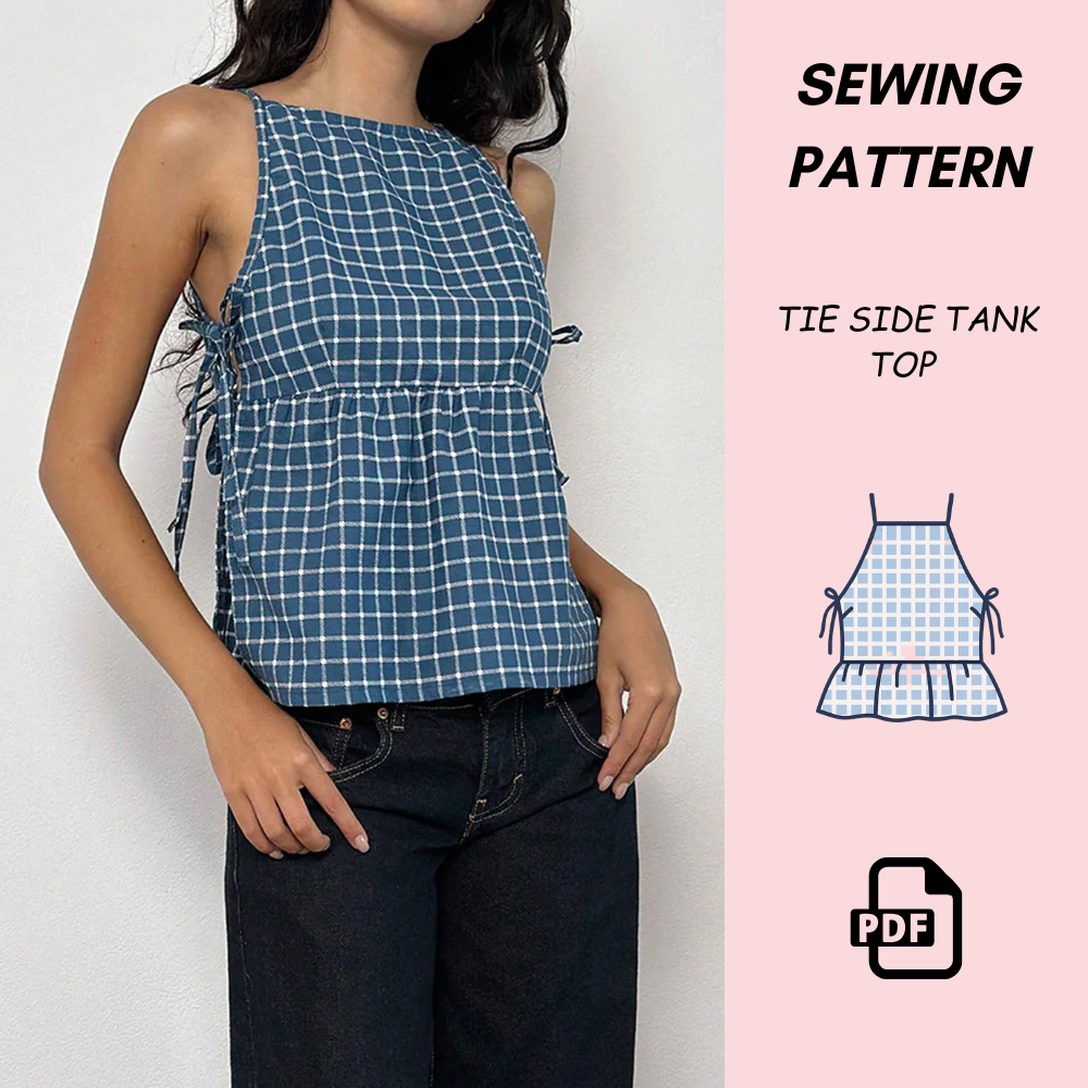 Women’s Tie Side Peplum Top Sewing Pattern | Sizes XXS–XXXL | Instant PDF Download