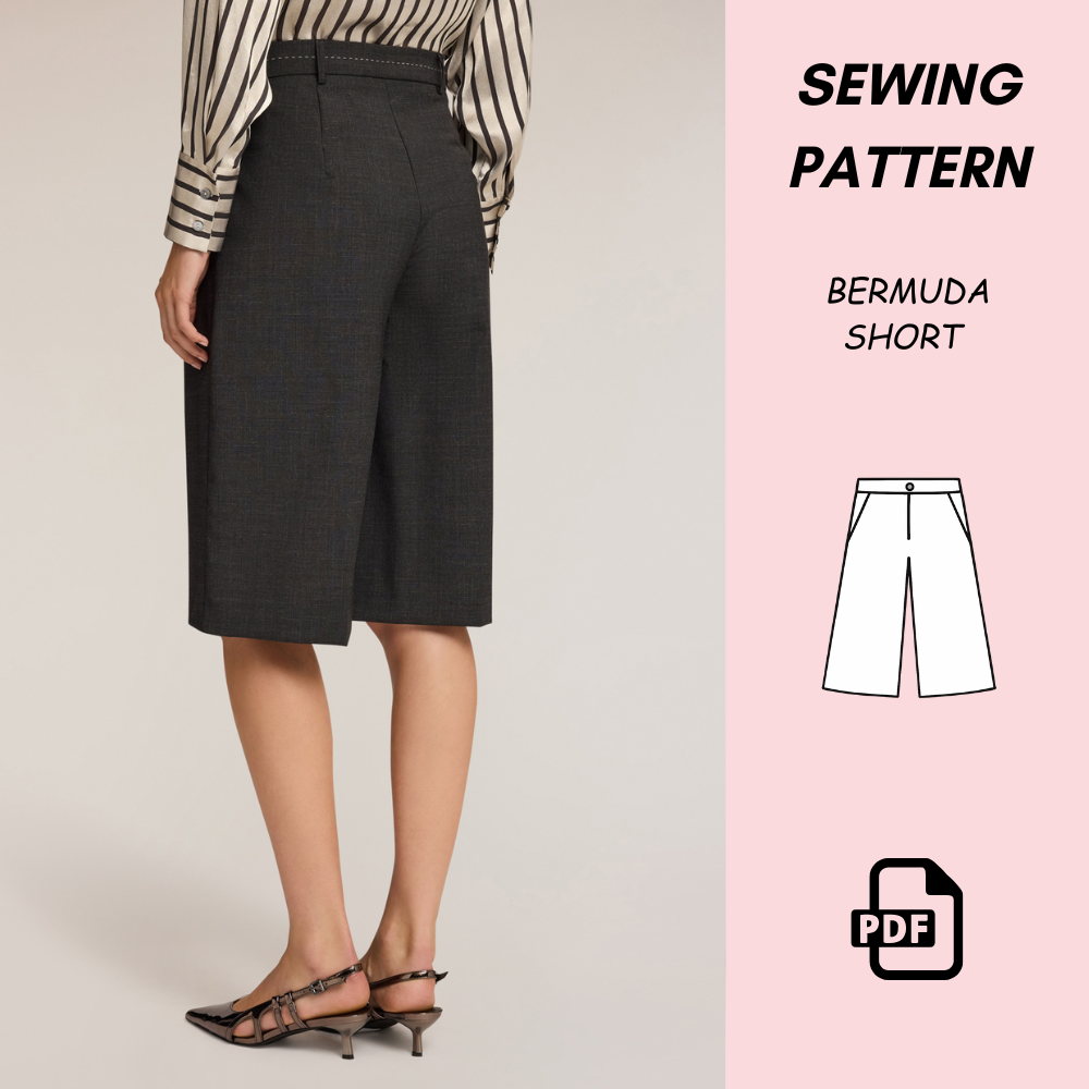 Bermuda Shorts Sewing Pattern PDF Download, Women's Culotte Shorts, High Waist Tailored Shorts, Beginner Friendly Summer Shorts