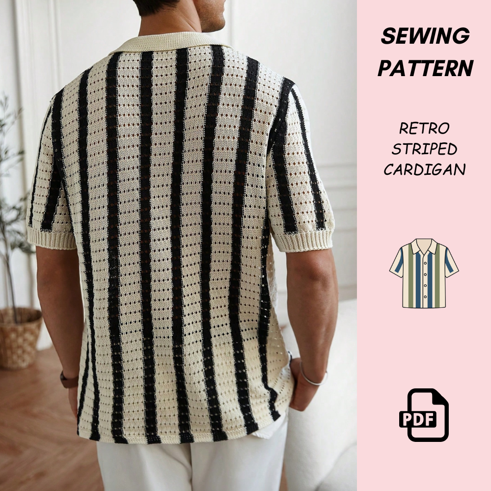 Men’s Crochet Top Pattern PDF, Crochet Button Down Shirt Pattern, DIY Striped Crochet Shirt, Beginner Friendly Men’s Crochet Pattern, Instant Download