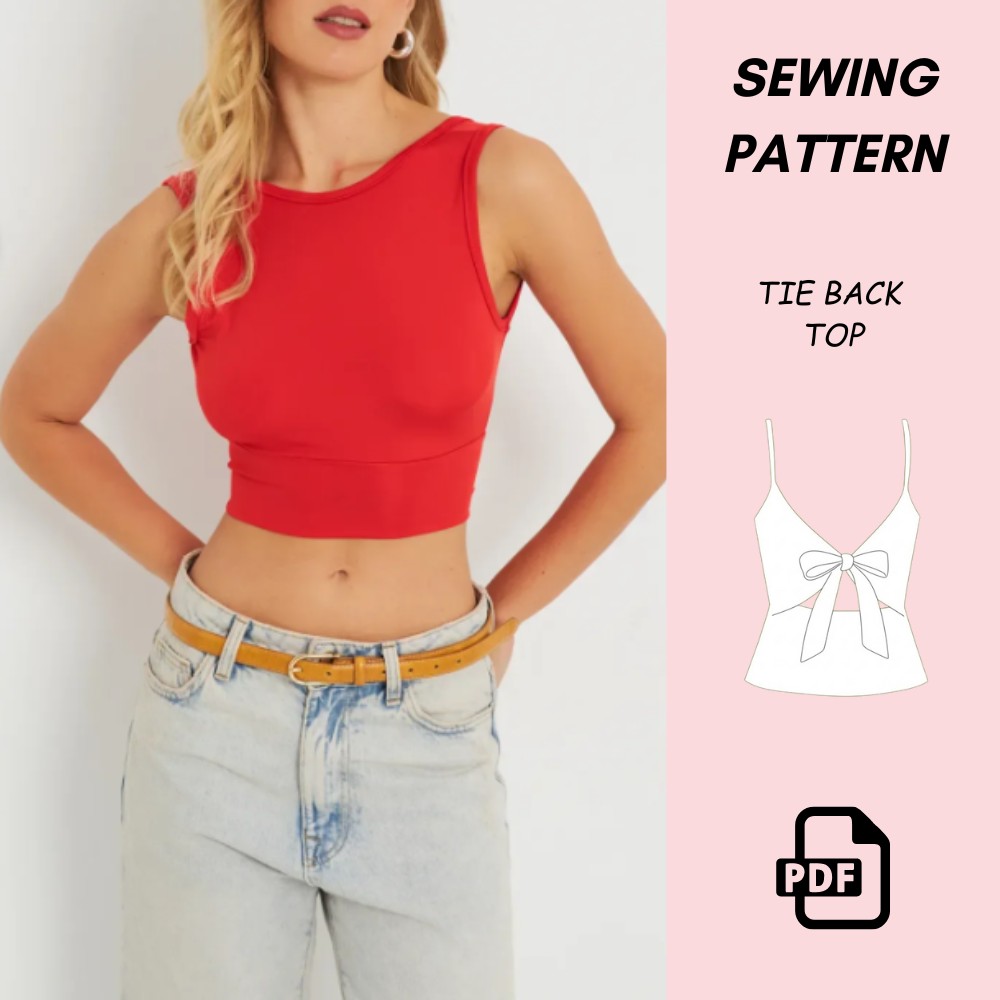 Tie Back Holiday Women's Frenchy Back Tie Top Sewing Pattern PDF Download | Easy Beginner Summer | Open Back Tie DIY Pattern