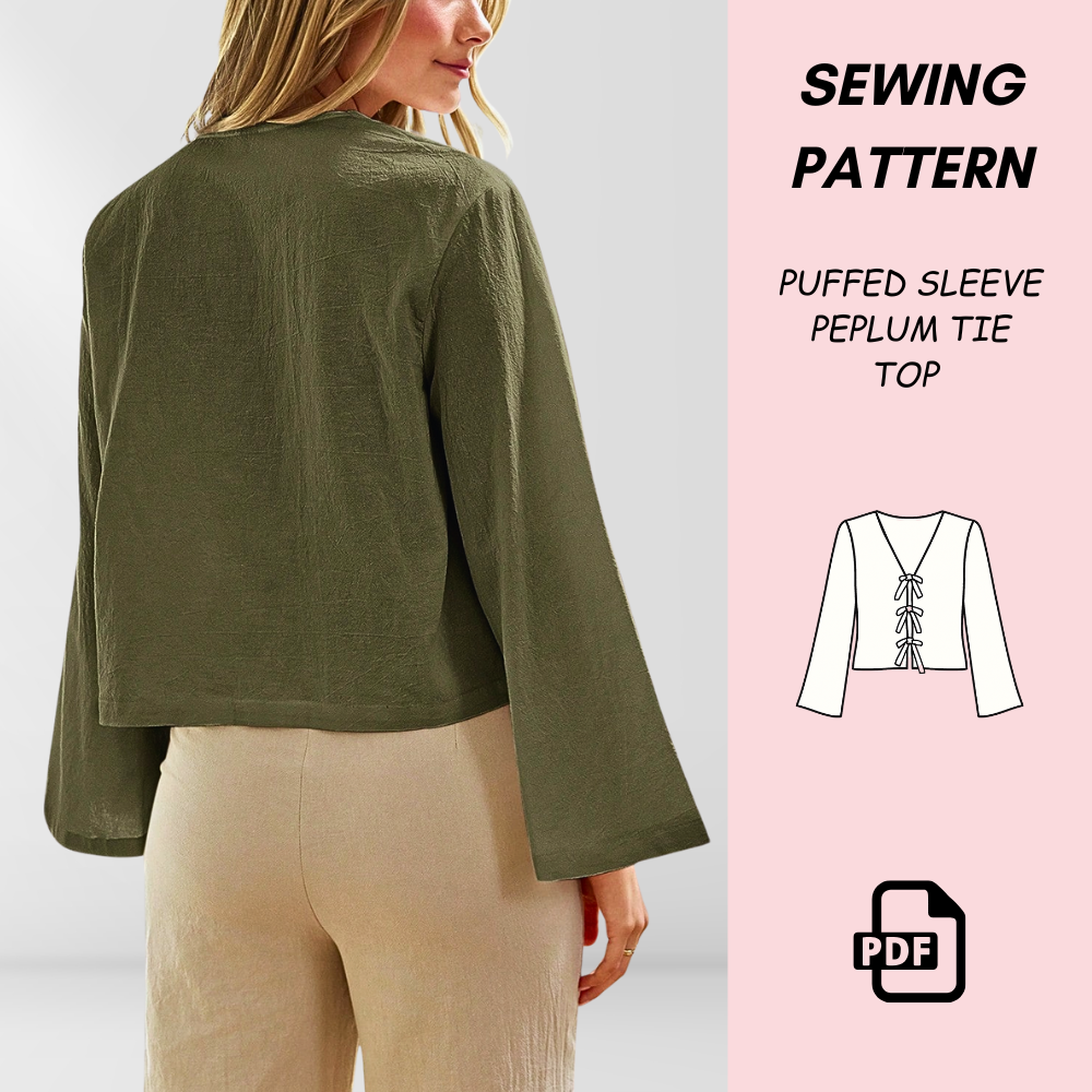 Women’s Peplum Tie Top Sewing Pattern (PDF Download) | Puffed Sleeve Top | Peplum Blouse | Tie-Front Shirt Pattern | DIY Women’s Sewing Project