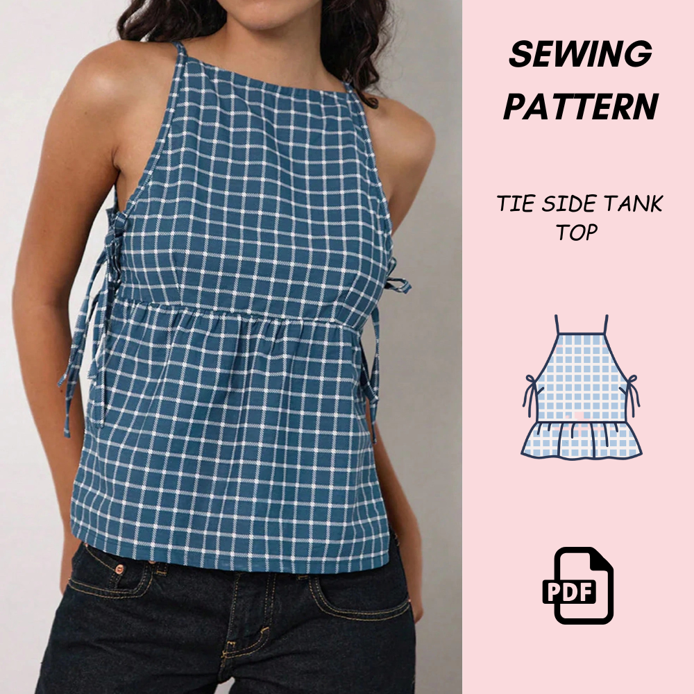Women’s Tie Side Peplum Top Sewing Pattern | Sizes XXS–XXXL | Instant PDF Download