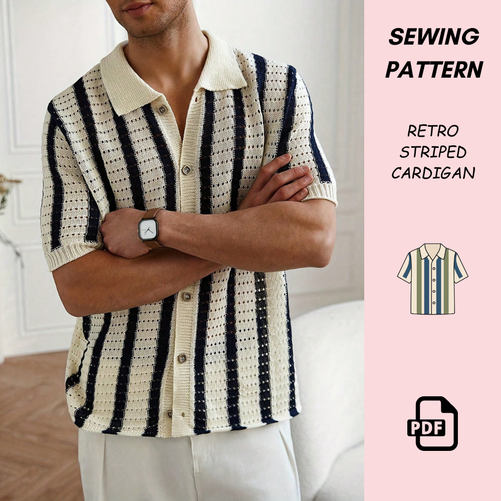 Men’s Crochet Top Pattern PDF, Crochet Button Down Shirt Pattern, DIY Striped Crochet Shirt, Beginner Friendly Men’s Crochet Pattern, Instant Download