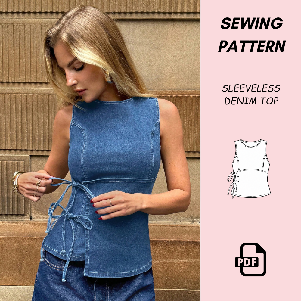 Women’s Sleeveless Denim Top Sewing Pattern (PDF)
