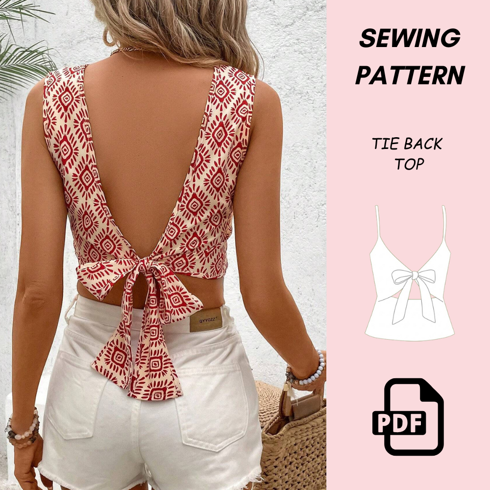 Women's Frenchy Tie Back Holiday Back Tie Top Sewing Pattern PDF Download | Easy Beginner Summer | Open Back Tie DIY Pattern