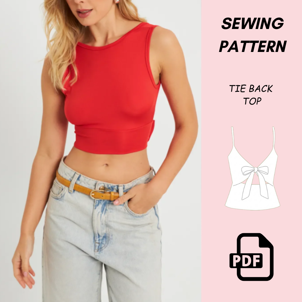 Tie Back Holiday Women's Frenchy Back Tie Top Sewing Pattern PDF Download | Easy Beginner Summer | Open Back Tie DIY Pattern