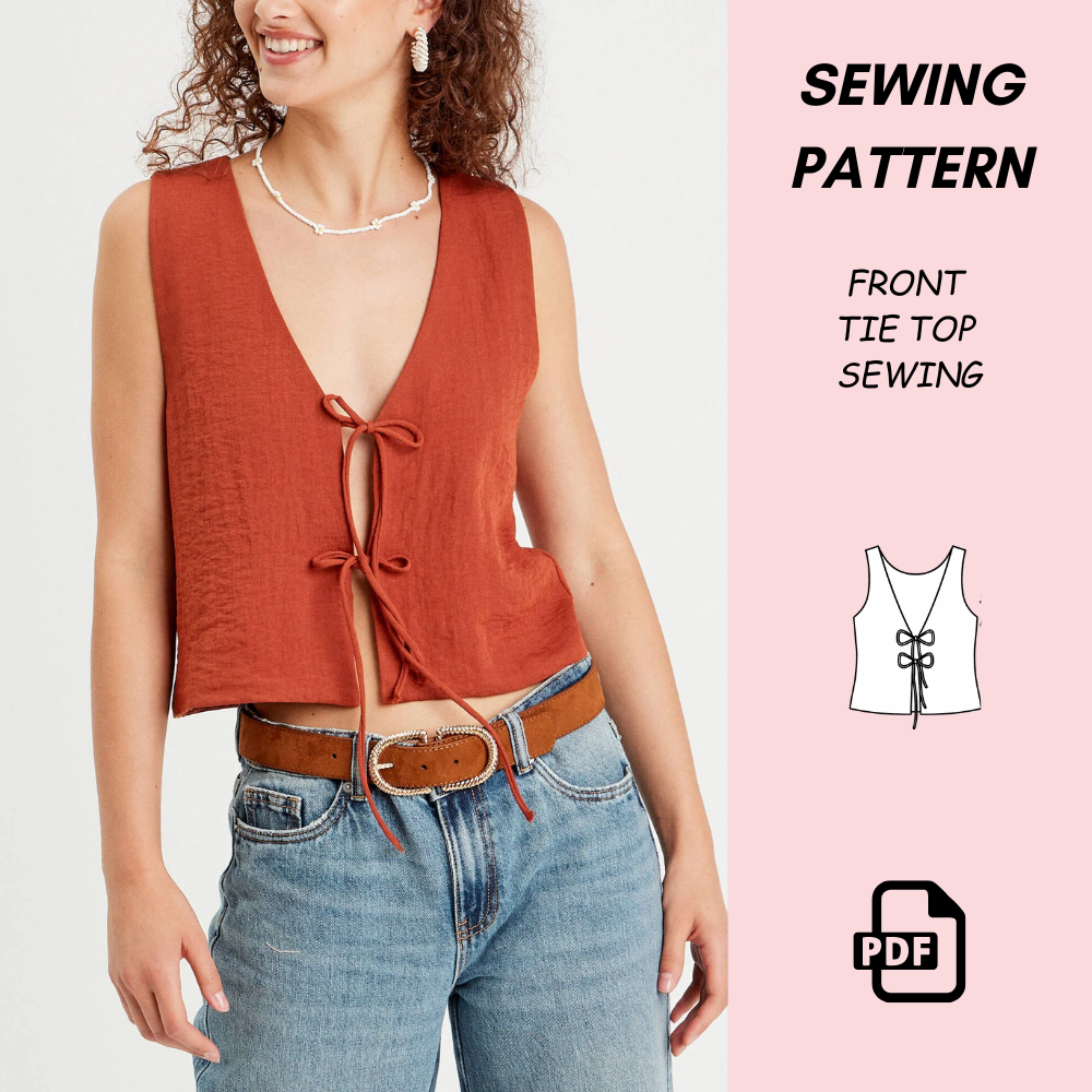 Front Tie Top Sewing Pattern PDF Download
