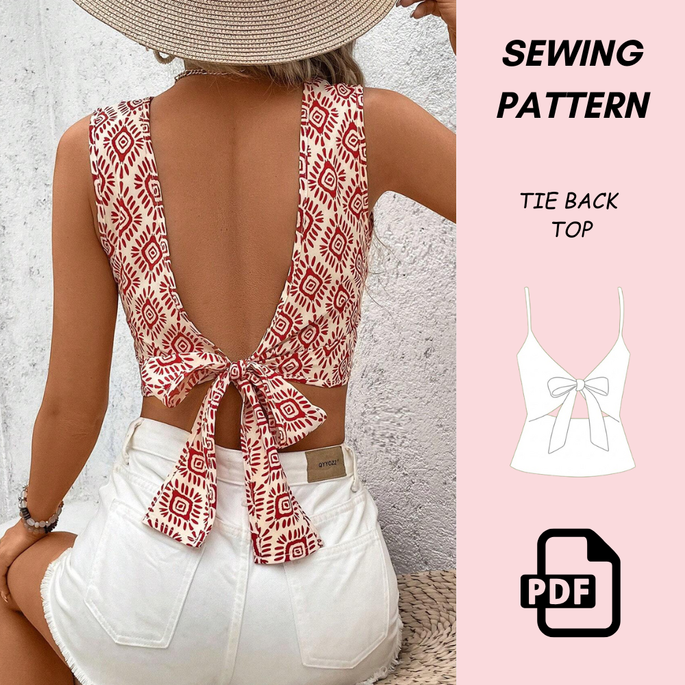 Women's Frenchy Tie Back Holiday Back Tie Top Sewing Pattern PDF Download | Easy Beginner Summer | Open Back Tie DIY Pattern