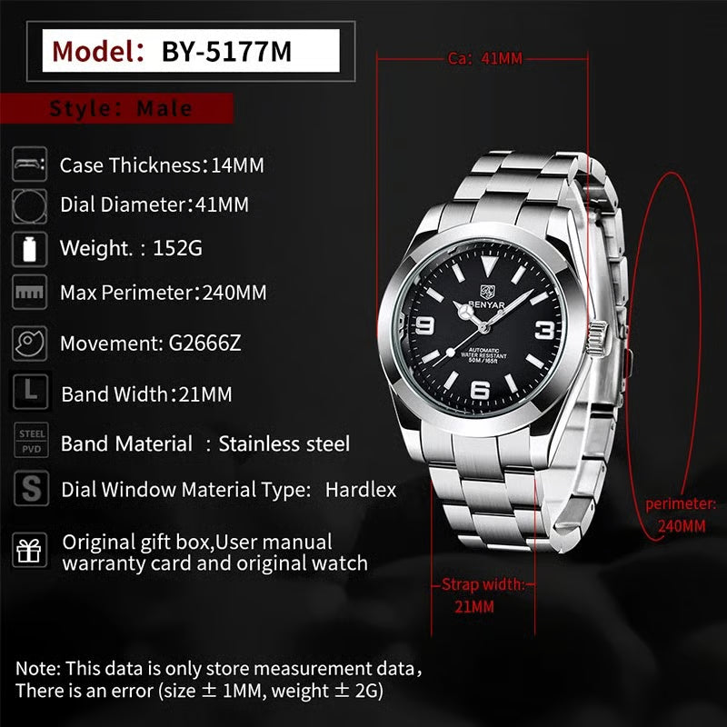 Luxury Men Mechanical Wristwatches Stainless Steel Sports Men Automatic Watches 50ATM waterproof Clock